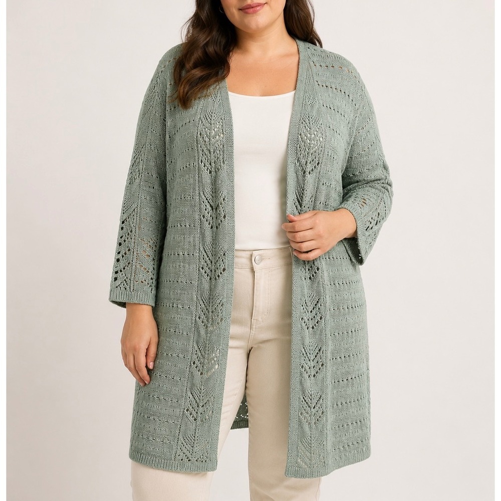 Soft Surroundings Cardigan Calistoga Pointelle NEW Open Front Green Milieu 1X